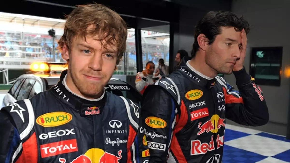 Vettel (izq) y Webber al terminar la carrera previa al Gran Premio de Australia