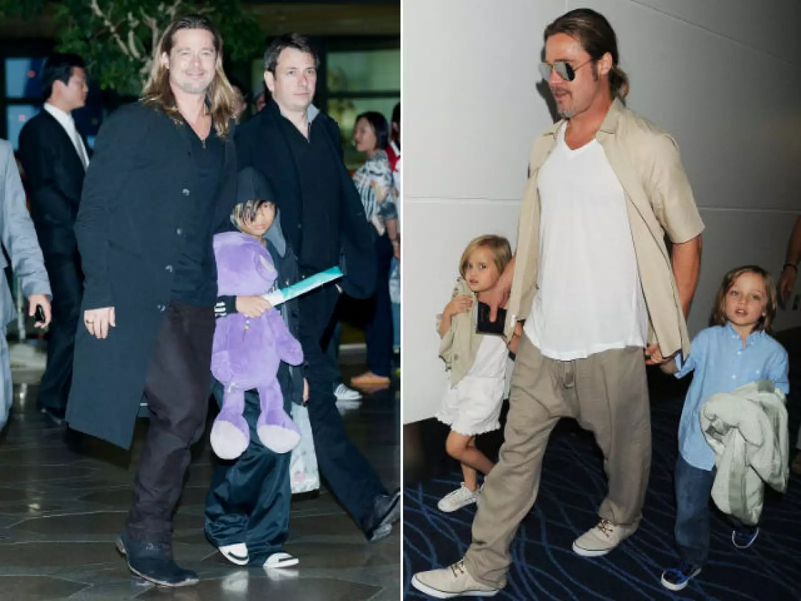 Cuando se trata de aeropuertos, Brad Pitt siempre está al pendiente de cada uno de sus hijos.