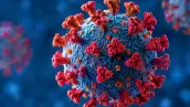 Imagen similar a un virus visto microscópicamente en color rojo y azul.jpg