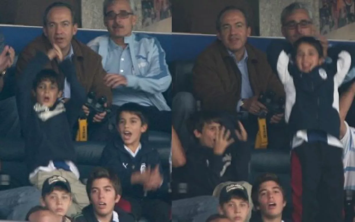 Felipe Calderón se mostró emocionado al igual que sus hijos, Luis Felipe y Juan Pablo. Al lado del presidente se encontraba el dueño de los Tuzos, Jesús Martínez.