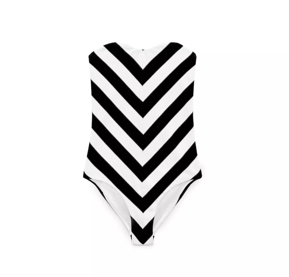 Traje de baño blanco y negro de Zara x Barbie. 