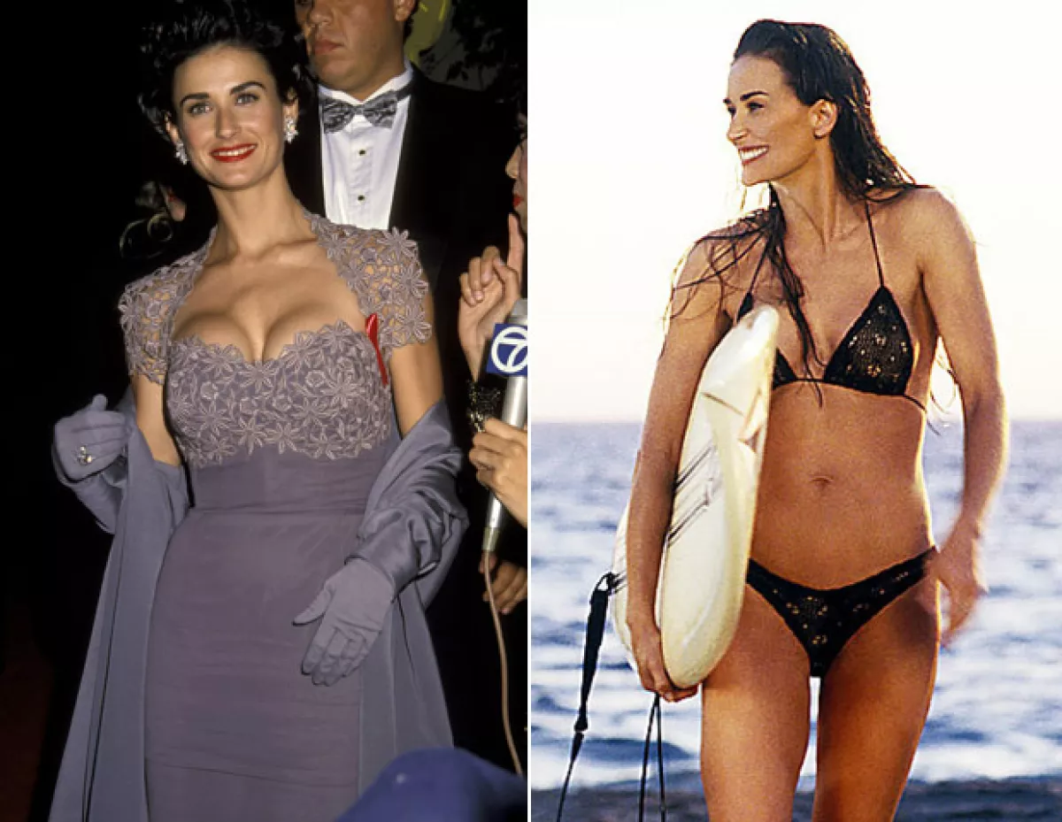 Demi en 1992, a la izquierda, y a la derecha una década después filmando Charlies Angels.