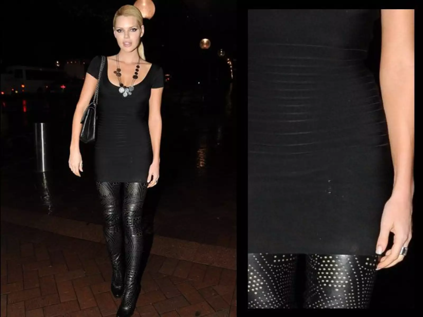 Entre las famosas los vestidos han causado sensación, Sophie Monk lo lleva con unas botas arriba de la rodilla.