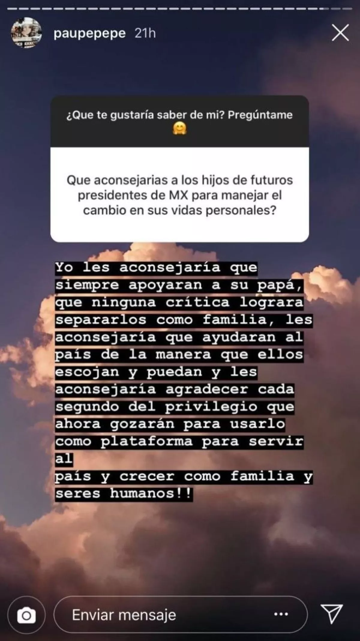 Mensaje de Paulina Peña a los hijos de AMLO 