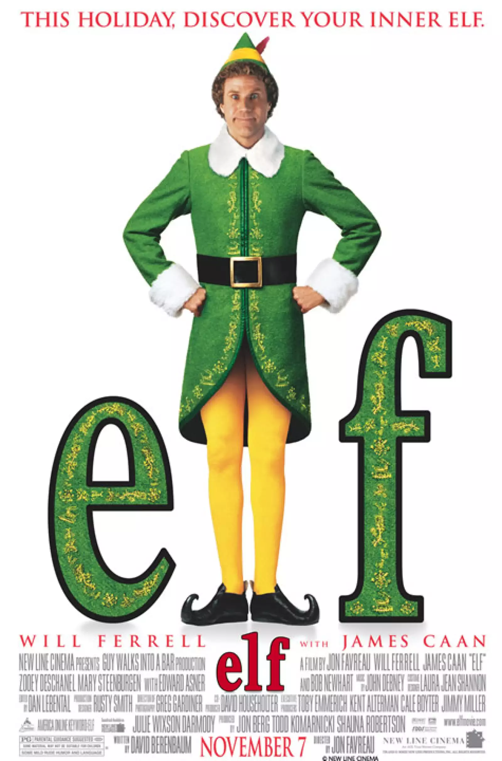Elf: El cómico Will Ferrell actúa como un duende de Santa Claus que se entera que realmente es un humano y busca a su padre biológico en Nueva York. Una película navideña simpática y de las mejor rankeadas para toda la familia. (2003)