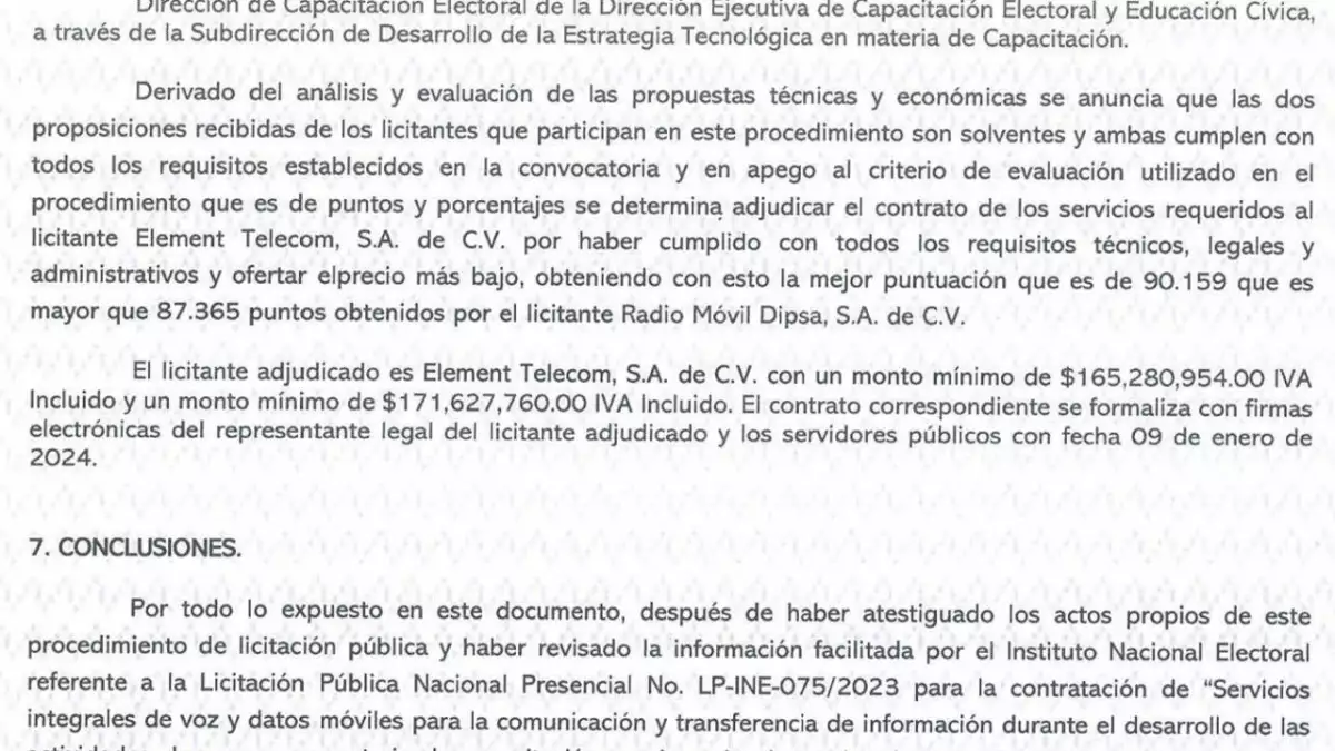 Dictamen sobre la licitación del INE valida proceso de licitación de voz y datos