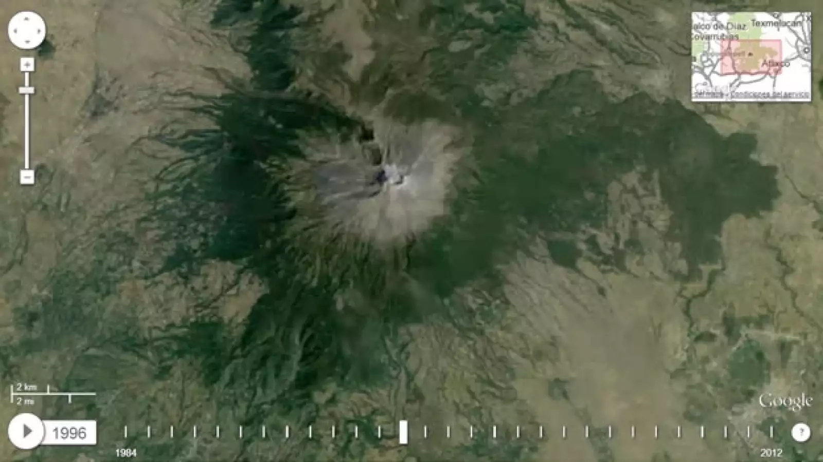 Vista panorámica del volcán Popocatépetl