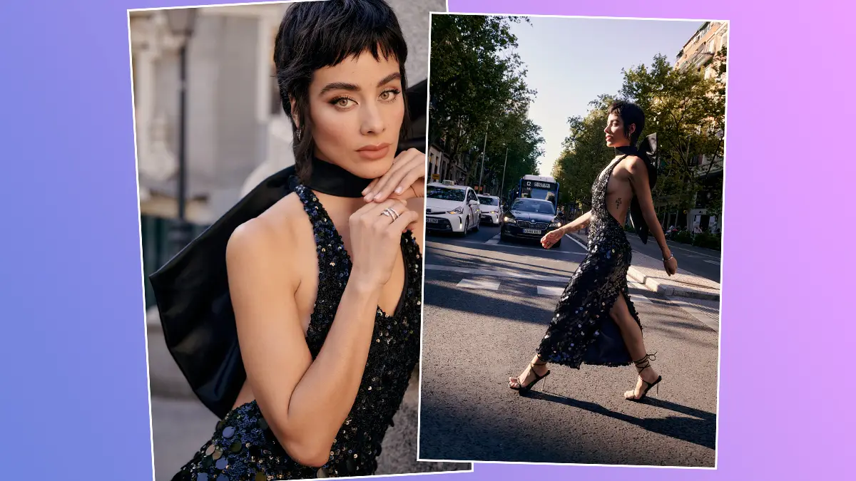 Esmeralda Pimentel usa un look de Alfredo Martínez en España.