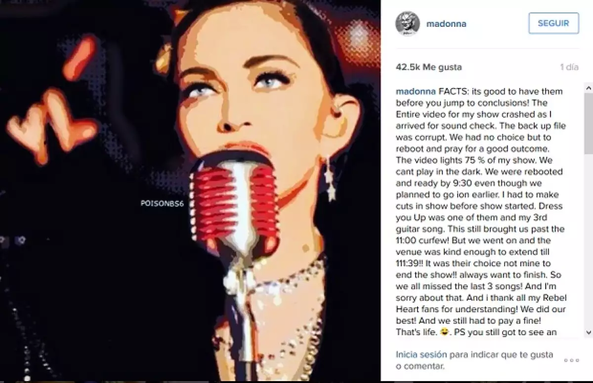 Esta fue la explicación que la reina del pop publicó en su cuenta de Instagram.