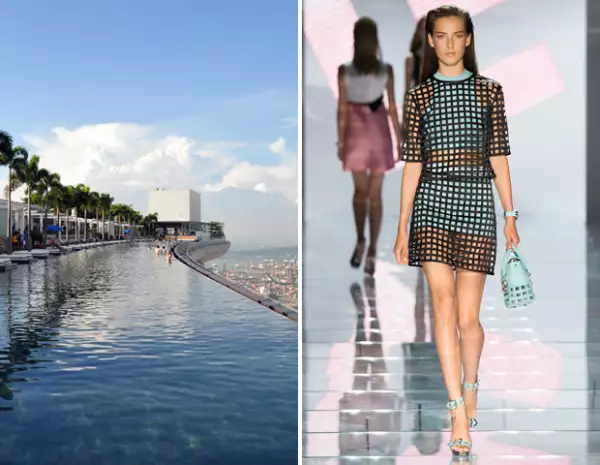 El hotel más visitado por los honeymooners es el Marina Bay Sands. El hotel ultramoderno de Singapur amerita un look atrevido y sexy como el de Versace.