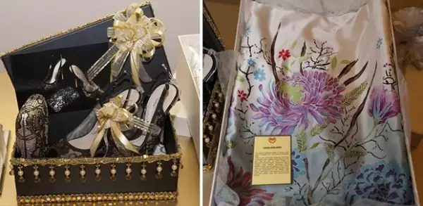 Kate recibió unos zapatos, un clutch y un vestido de regalo.