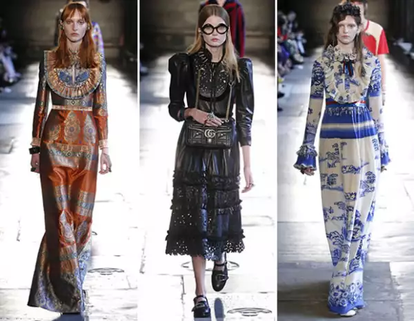 El director creativo de Gucci impuso cuellos victorianos en su colección.