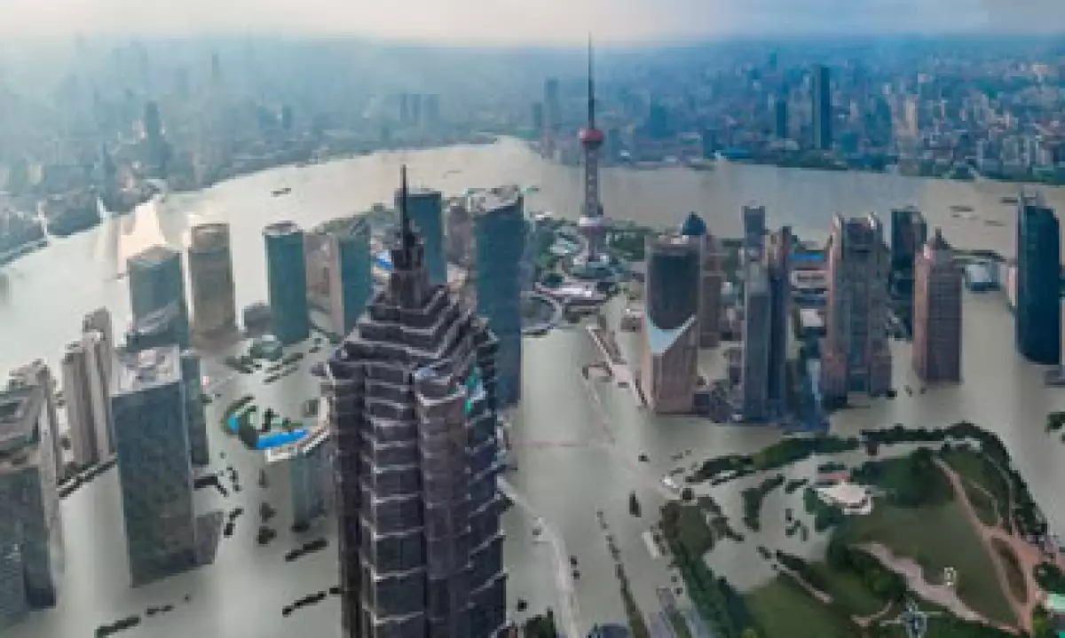 Así se vería Shangái si las temperaturas aumentan cuatro grados, según pronósticos de expertos en el cambio climático (Foto: CNN Español)