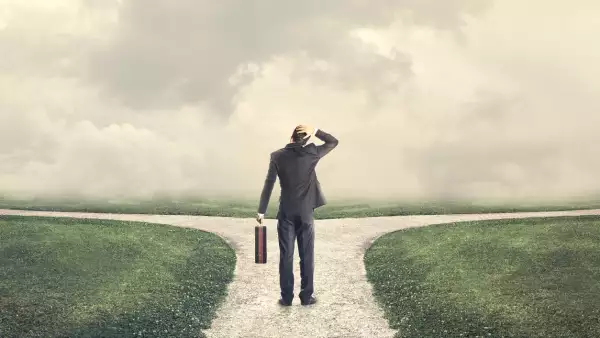 indecisive and lost man chooses the right path