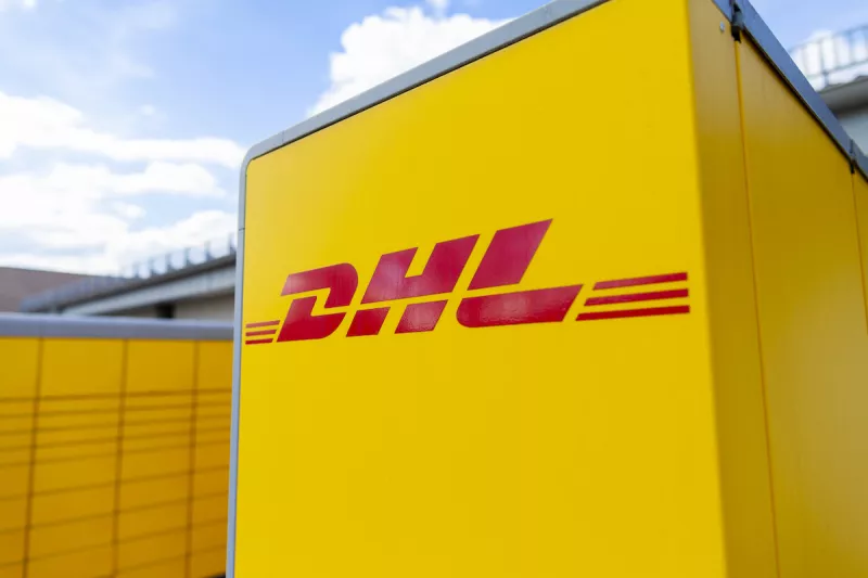DHL Packstation stands on a street in Nuremberg.