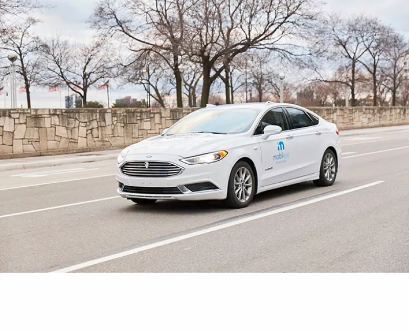 A self-driving vehicle from Mobileye's autonomous test fleet nav