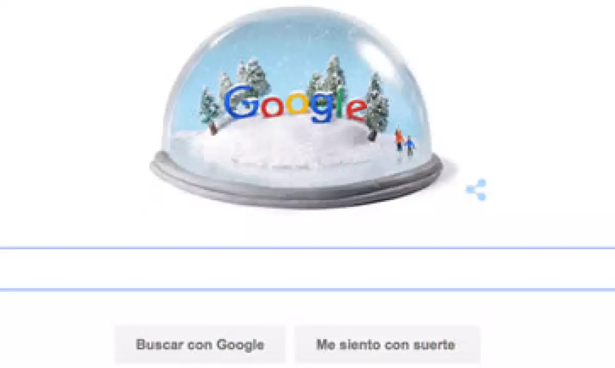 La bola de nieve con pinos y dos personajes patinando sobre hielo que regala Google para celebrar el invierno (Foto: Google)