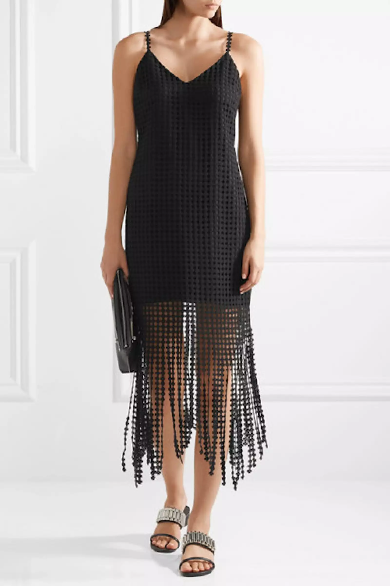 GOEN J Fringed macramé cotton midi dress