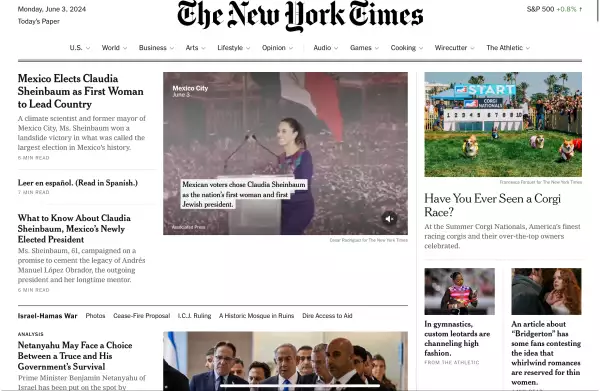 Captura de Pantalla de la Portada de The New York Times de 3 de junio