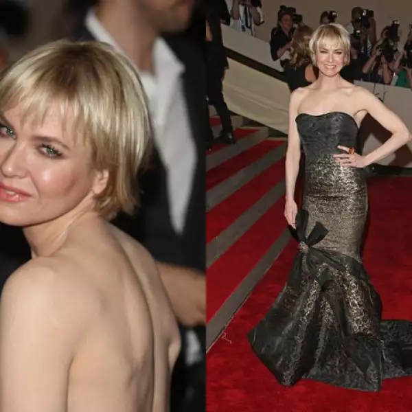 Reneé Zellweger usó uno de sus diseñadores favoritos, Carolina Herrera, quien también fue invitada a la fiesta.