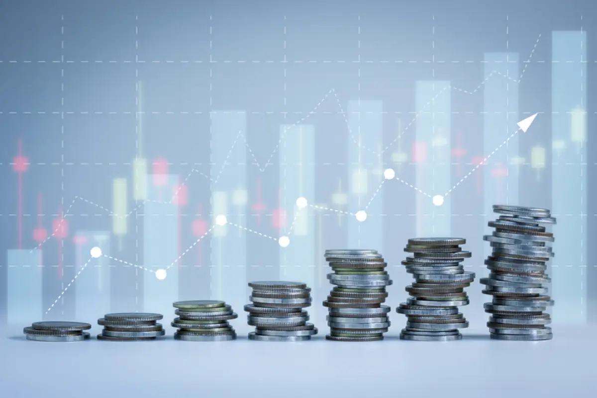gráfica financiera con monedas