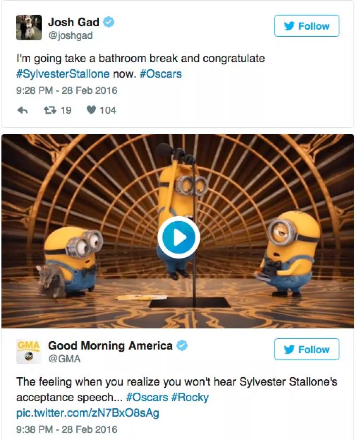 Algunos expresaron su molestia con GIFS: El sentimiento cuando te das cuenta que no escuchas el discurso de aceptación de Sylvester Stallone.