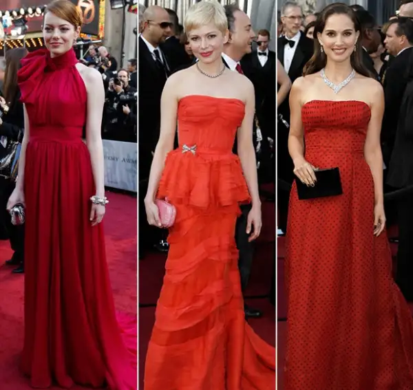 Emma Stone, Michelle Williams y Natalie Portman en rojo.