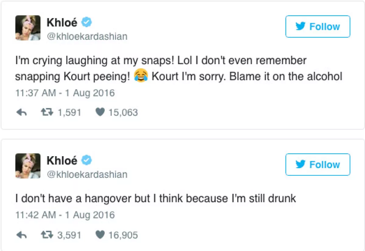 Khloé incluso tuiteó que no recuerda haber grabado a Kourtney en el baño.