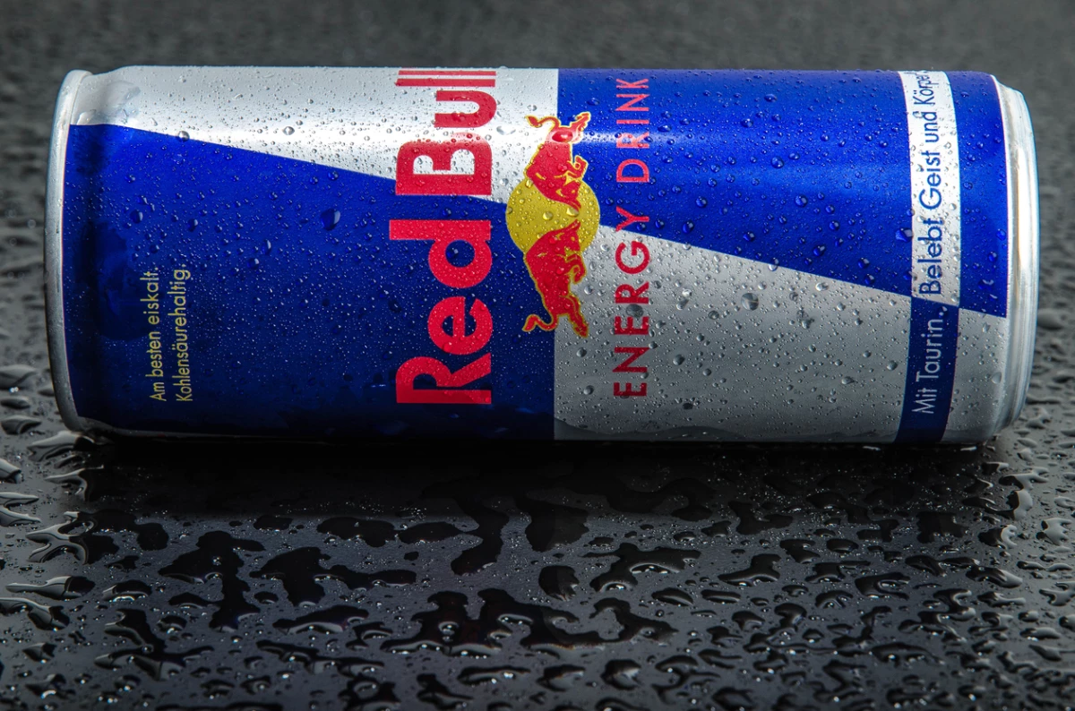 Blue-silver Red Bull can