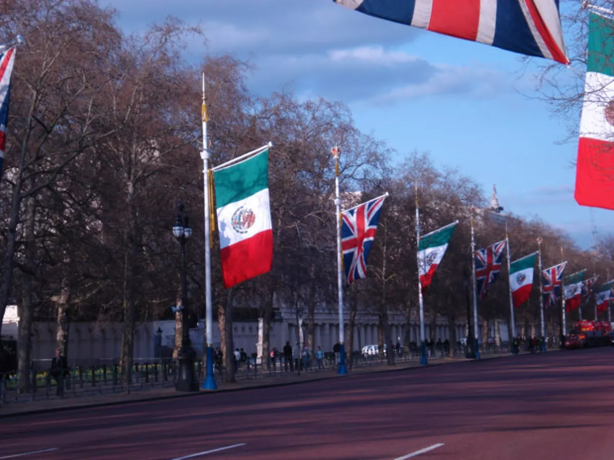 Así lució la principal avenida del Palacio de Buckingham con banderas de México.