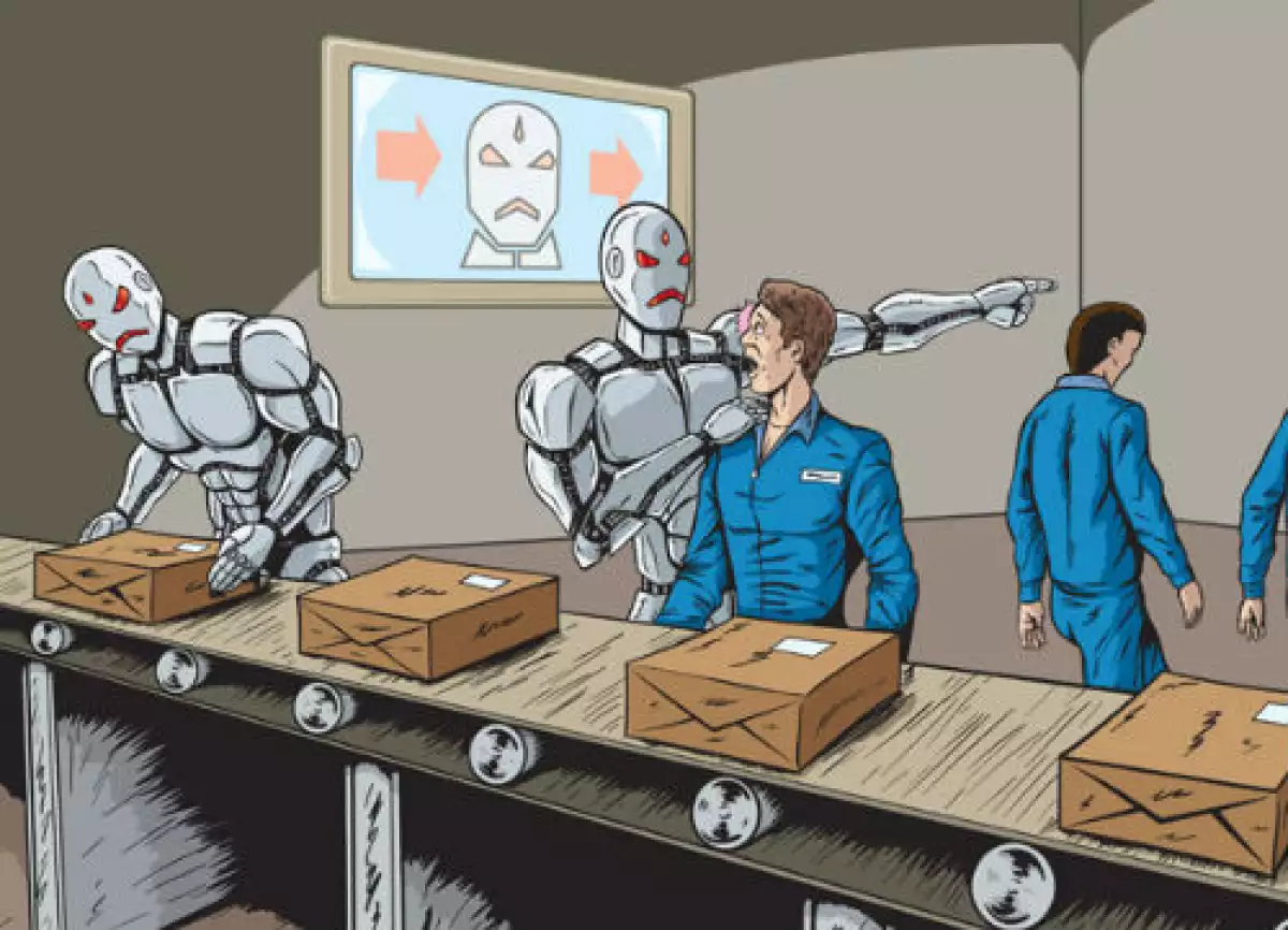 f�brica con robots y humanos