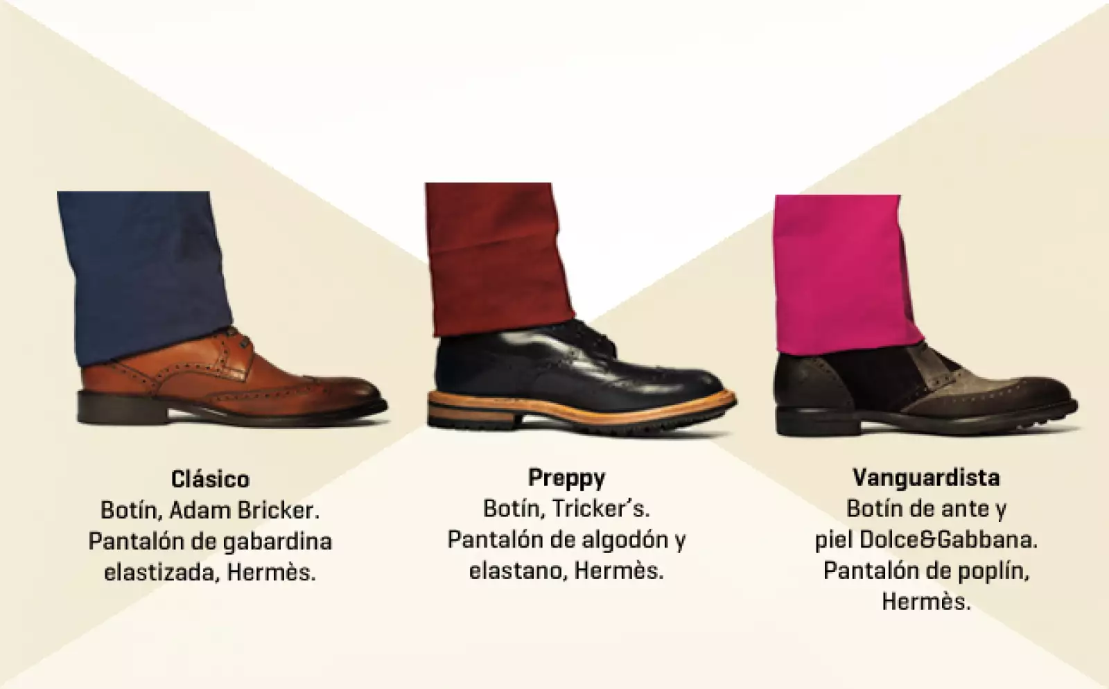 Los botines bostonianos con agujetas son prendas casuales, pero puedes convertirlos en calzado formal si agregas un pantalón de vestir con valenciana. El material, el color y el grosor de la suela del zapato determinarán el grado de formalidad del outfit.