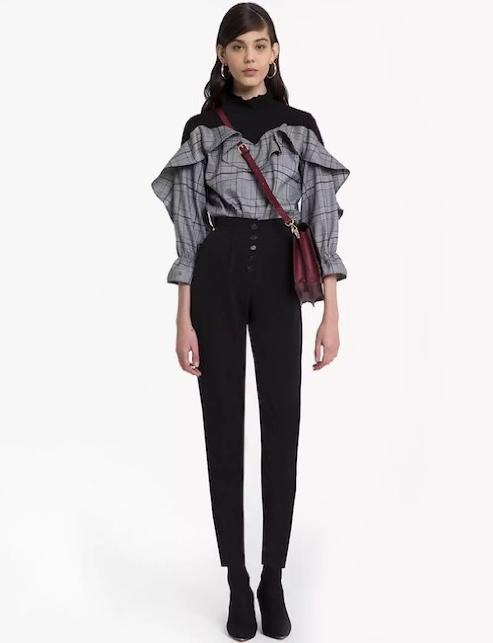 PLAID RUFFLED CONTRAST TOP Pixie Market