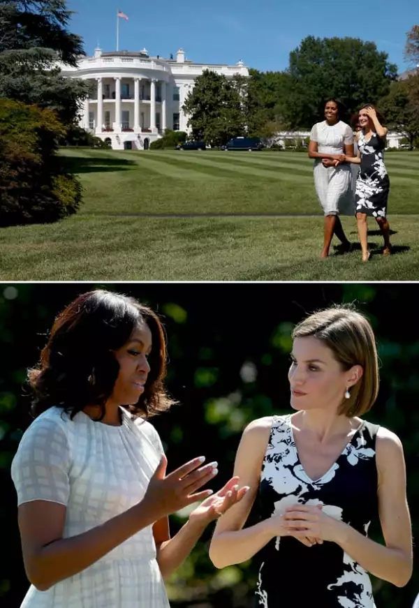 Durante su estancia en la Casa Blanca, Michelle le mostró los jardines y ambas se mostraron muy divertidas.