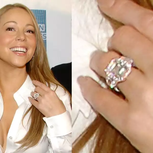 Mariah Carey tiene un ´Jacob and Co. ´ único en el mundo, corte Esmeralda de 17 quilates la piedra central color rosa es de diez quilates y tiene 60 diamantes alrededor, el anillo vale $2.5 millones de dls.