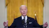 El presidente de Estados Unidos, Joe Biden, anuncia sanciones contra Rusia en la Casa Blanca.