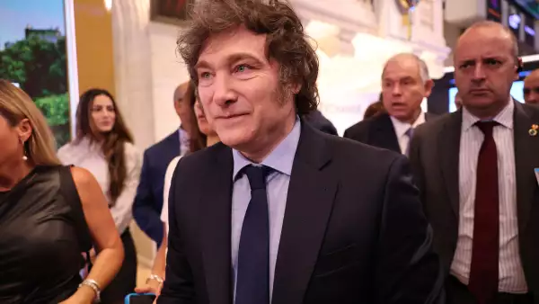 Javier Milei durante la apertura de la Bolsa de Valores en NYC