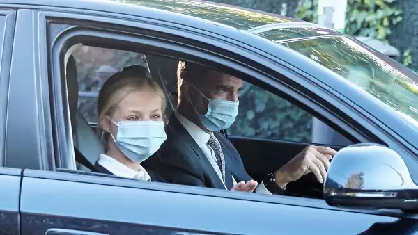 King Felipe VI and Princess Leonor arrive at 'Santa Maria de los Rosales' school, Madrid, Spain - 09 Sep 2020