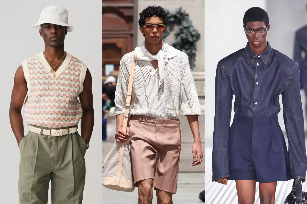 foto collage con imágenes de Aimé Leon Dore, Zegna y Prada en pasarelas