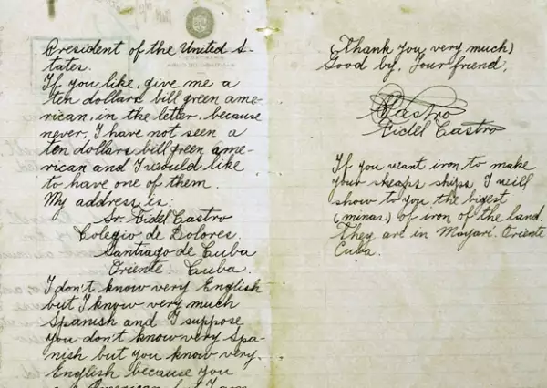 Como parte de un ejercicio de su clase de inglés, Castro escribió una carta a Roosevelt.