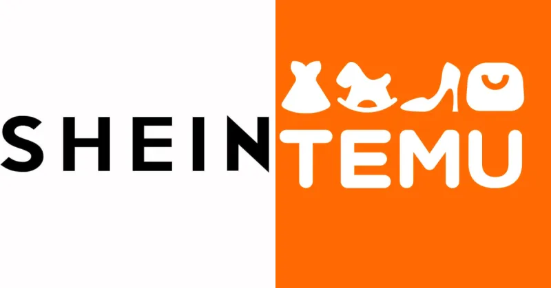 Logo con la palabra Shein y logo de la empresa Temu, ésta última son letras blancas con fondo naranja.jpg