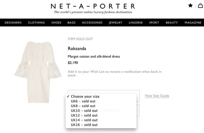 El vestido está agotado del sitio Net-a-Porter.