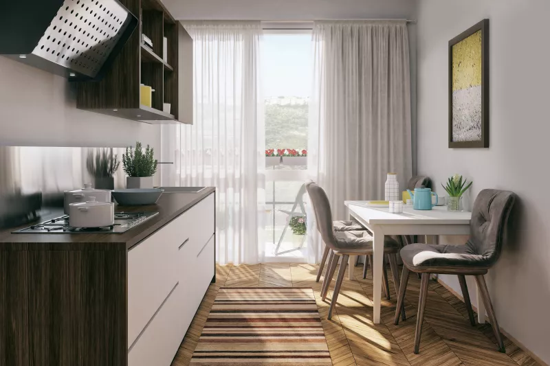 Small kitchen with dining table