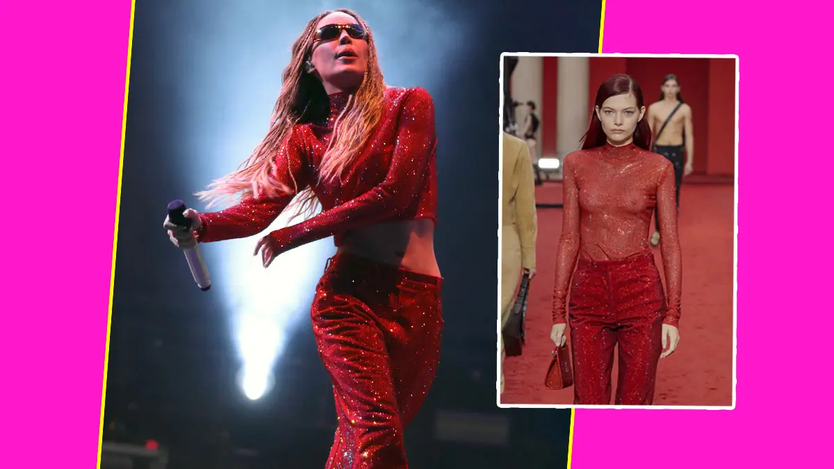 Belinda usa un look rojo de Salvatore Ferragamo para su presentación en Tecate Emblema. 