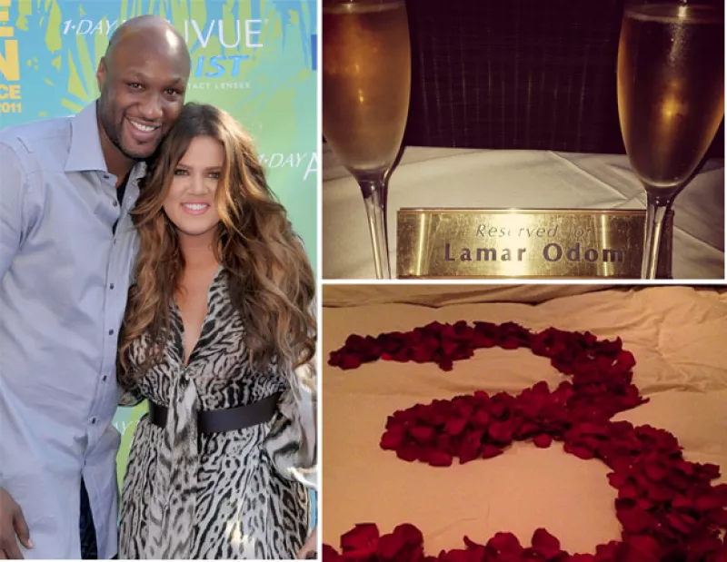 Lamar Odom la consintió con una cena romántica y un arreglo de rosas rojas sobre la cama.