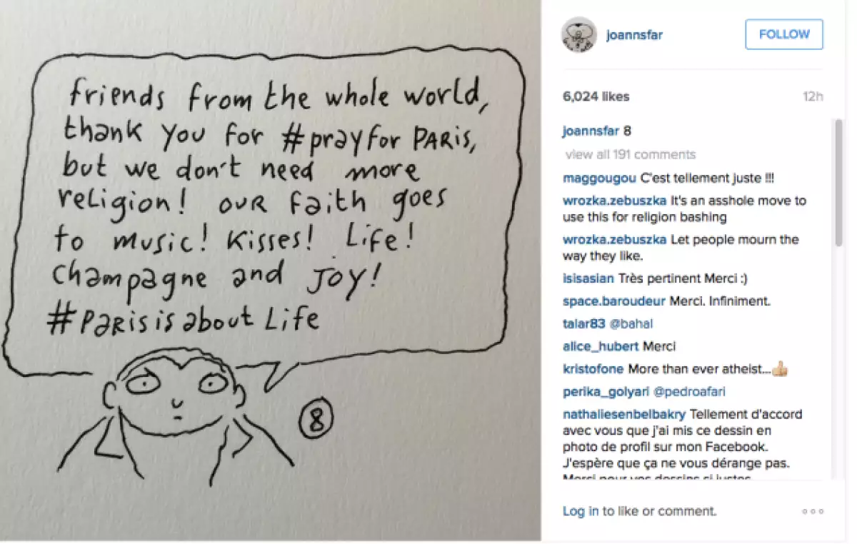 Las ilustraciones de  Joann Sfar, se confundieron con publicaciones de una revista francesa llamada Charlie Hebdo.