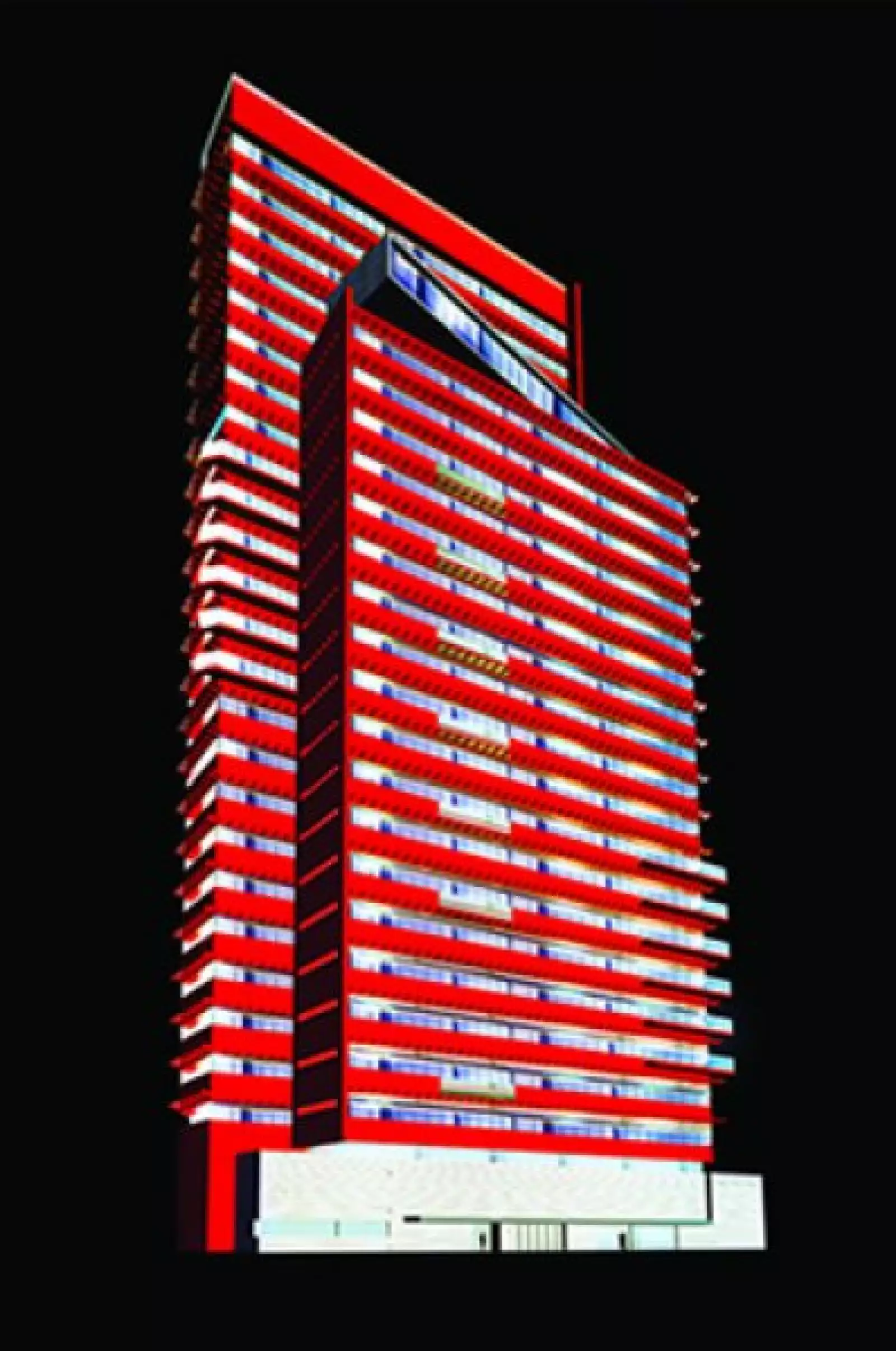El rojo es el color clave de la construcción.