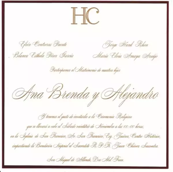 Invitación a la boda de Ana Brenda y Alejandro.