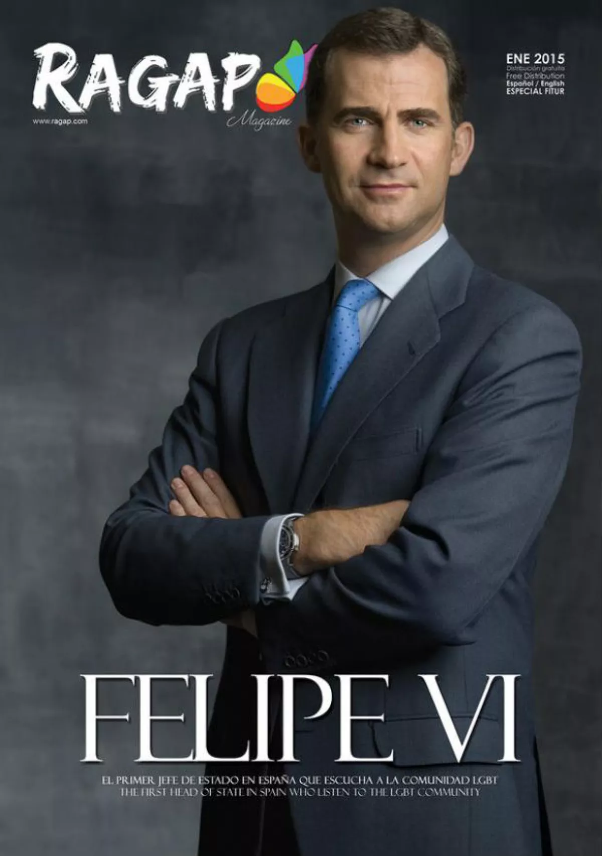 Felipe VI engalana el número de enero de Ragap, publicación española de temática homosexual, convirtiéndose en el primer jefe de estado de España que figura en este sentido.