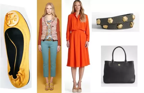 Reva flats, pantalones de color, vestido Christelle, wrap bracelet y la bolsa Robinson Tote.